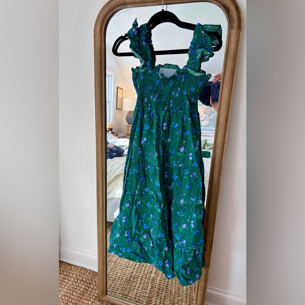 Green Floral Midi Dress with Ruffled Straps